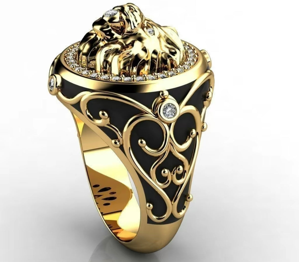 Zircon Inlaid Lion Ring - BL1 Ring