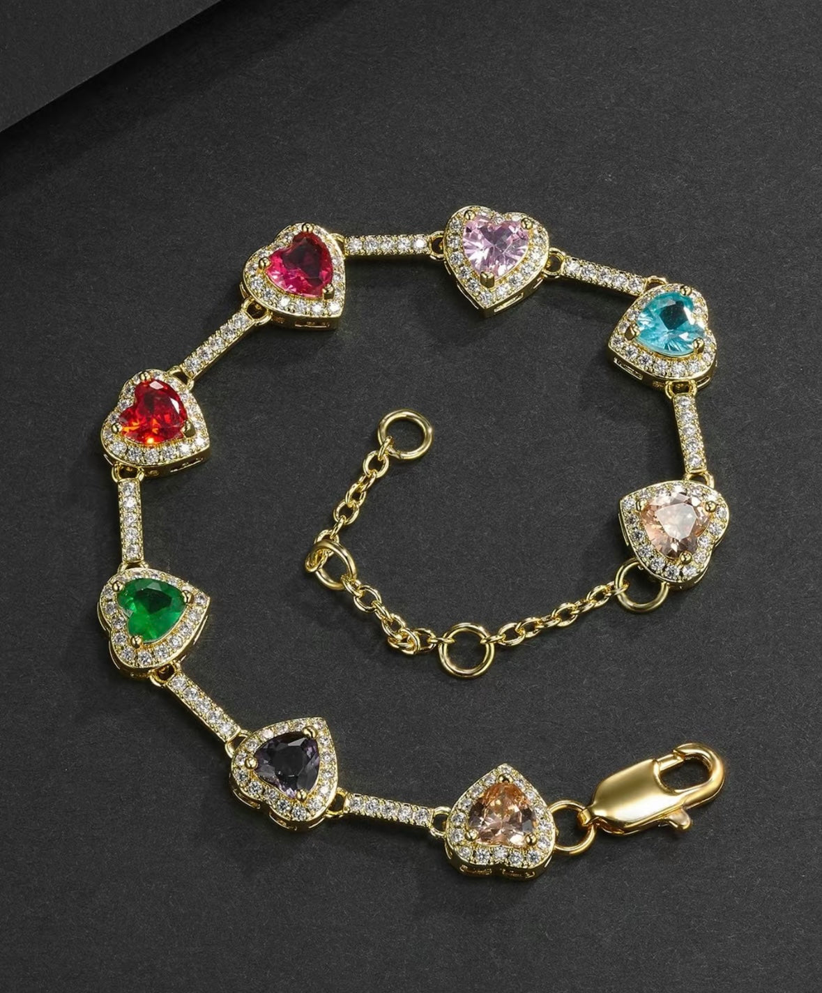 Heart Shaped Seven Colored Bracelet, Fashionable Cute Charms Bracelet for Women & Men, Trendy All-match & Exquisite Jewelry, Unique Gifts for Women, Charm Adjustable Slider Bracelets