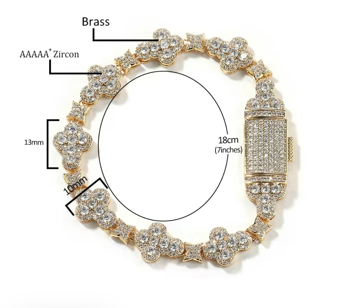 Real ICE Out Color VVS 18k Gold Cross Flowers zircon Hiphop Bracelet for Men & Women