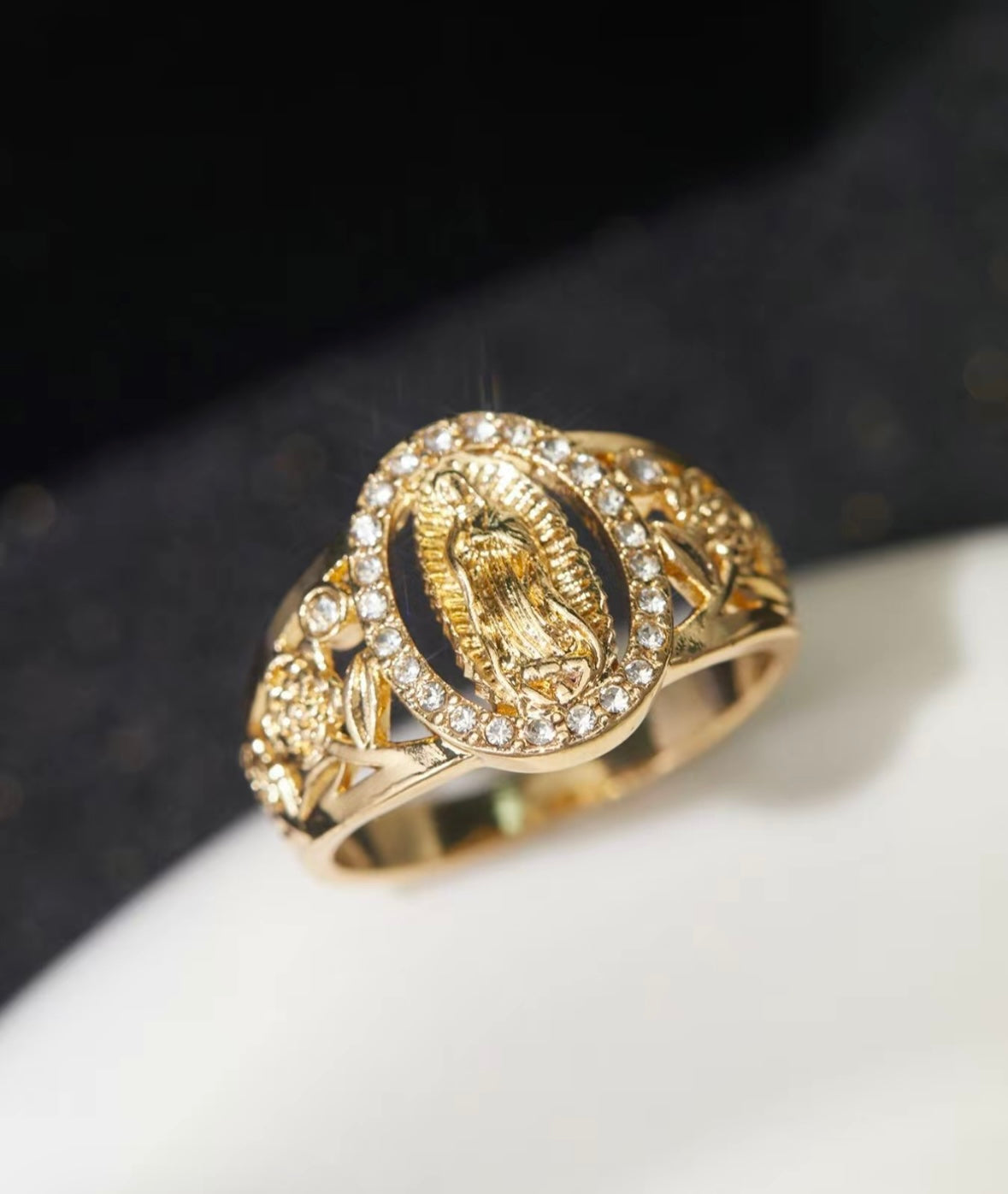 Punk Style Virgin Mary Design Gold Wedding Ring, for Girlfriend, Rhinestone Decor Fashion Promise Ring for Women & Men for Party, Daily Decor, Trendy All-match Vintage Jewelry for Birthday, Statement Rings, Elegant Everyday Ring