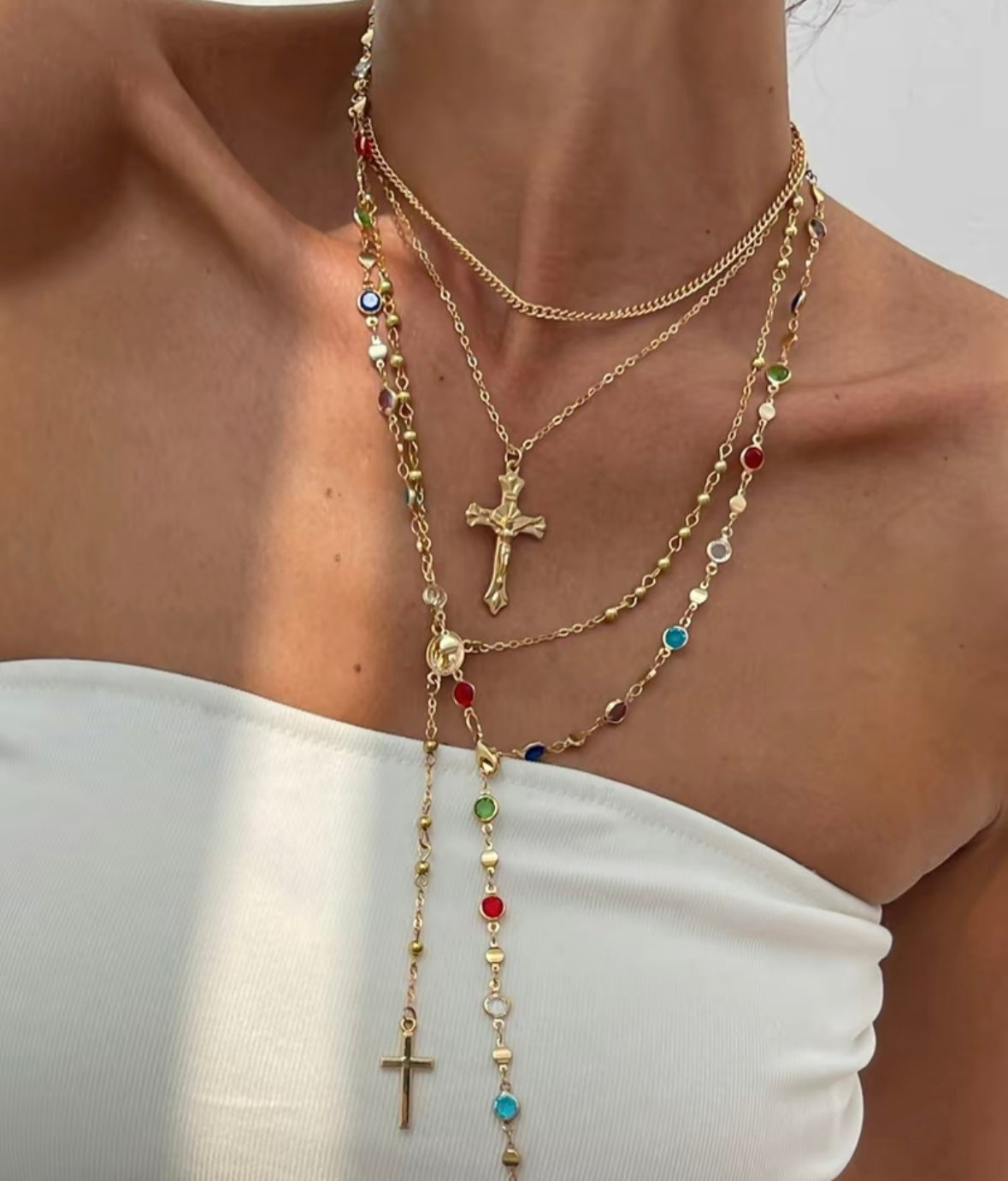 4 Piece Set Vintage Metal Jesus
Cross Y-style Long Necklace, Bohemian Style Colorful Crystal Pendant Design Jewelry, Perfect Fashion Gift for Women, Unique Cross Pendant Statement Necklace, Ideal Gift Option