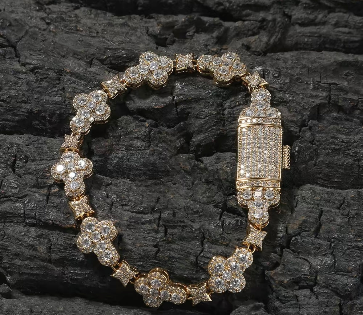 Real ICE Out Color VVS 18k Gold Cross Flowers zircon Hiphop Bracelet for Men & Women
