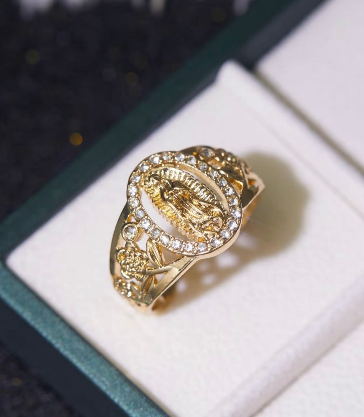 Punk Style Virgin Mary Design Gold Wedding Ring, for Girlfriend, Rhinestone Decor Fashion Promise Ring for Women & Men for Party, Daily Decor, Trendy All-match Vintage Jewelry for Birthday, Statement Rings, Elegant Everyday Ring