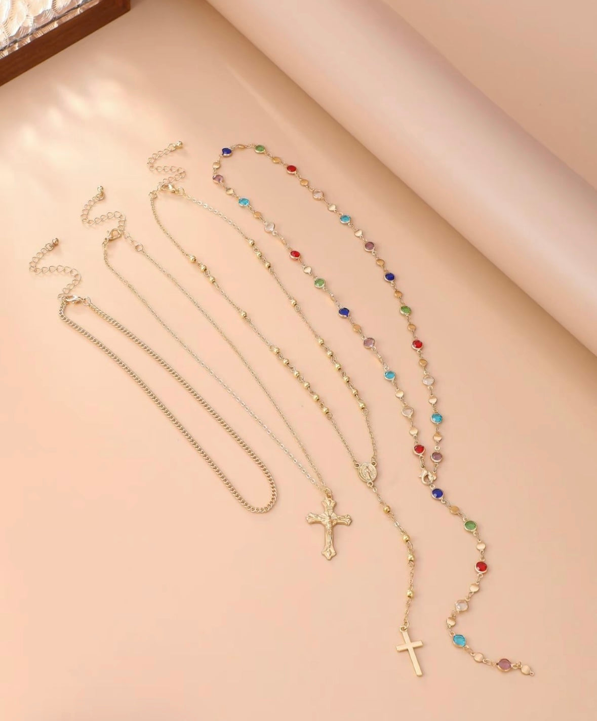 4 Piece Set Vintage Metal Jesus
Cross Y-style Long Necklace, Bohemian Style Colorful Crystal Pendant Design Jewelry, Perfect Fashion Gift for Women, Unique Cross Pendant Statement Necklace, Ideal Gift Option