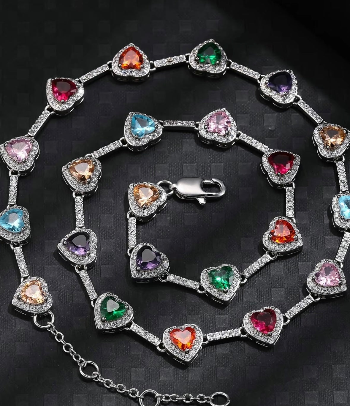 Heart Shaped Colorful Necklace,
Daily Wear Necklace, Elegant Rhinestone Decor High End Necklace for Women, Fashion Accessories for Party, Daily, Heart Design Necklace, Chic Fashionable Jewelry Accessories