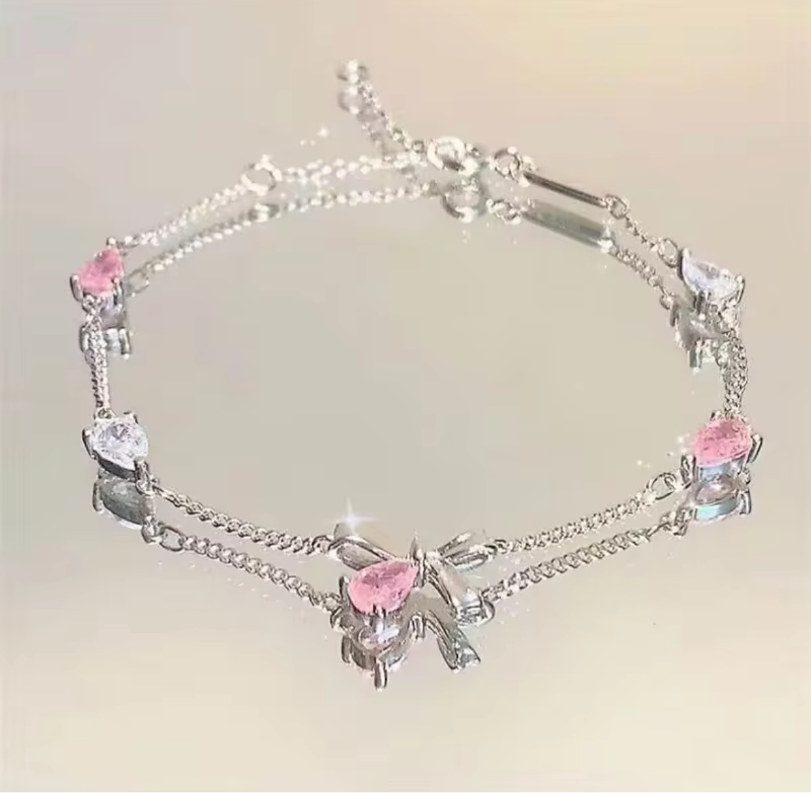 Shiny Pink Crystal Cherry Blossom Bracelets For Women Girls Sweet Moon Bow Flowers Zircon Bracelet Party Aesthetic Egirl Jewelry