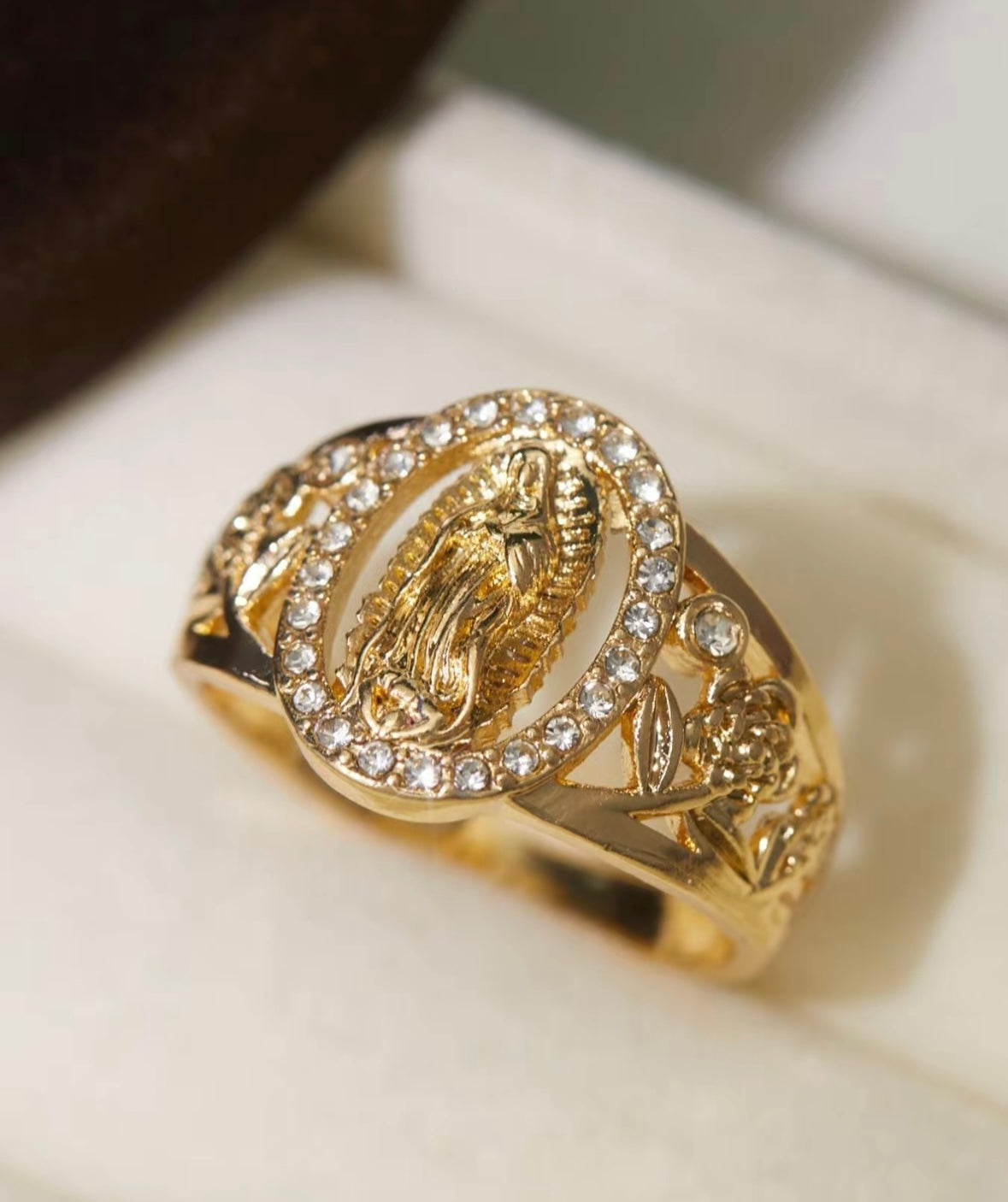 Punk Style Virgin Mary Design Gold Wedding Ring, for Girlfriend, Rhinestone Decor Fashion Promise Ring for Women & Men for Party, Daily Decor, Trendy All-match Vintage Jewelry for Birthday, Statement Rings, Elegant Everyday Ring