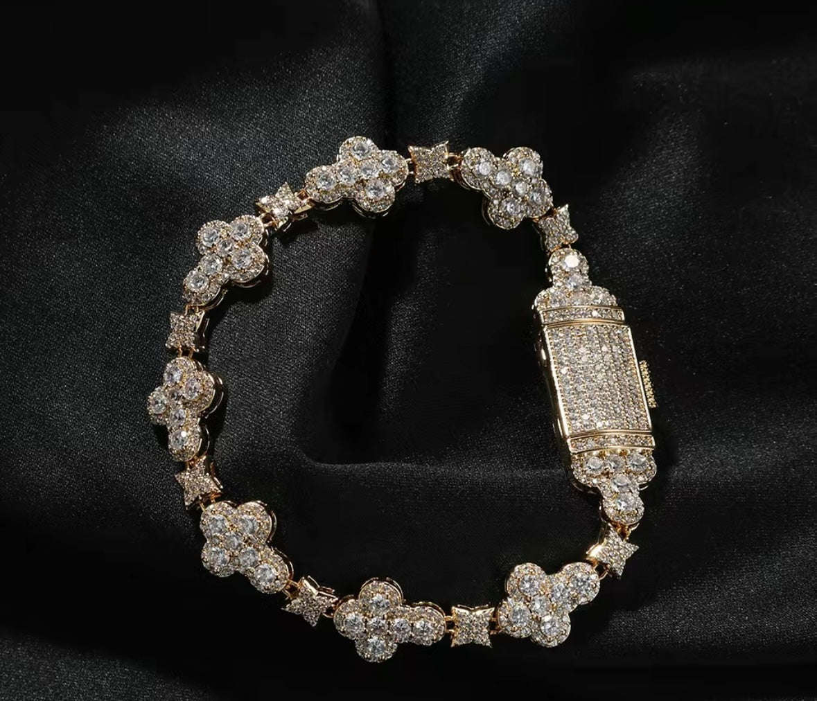 Real ICE Out Color VVS 18k Gold Cross Flowers zircon Hiphop Bracelet for Men & Women