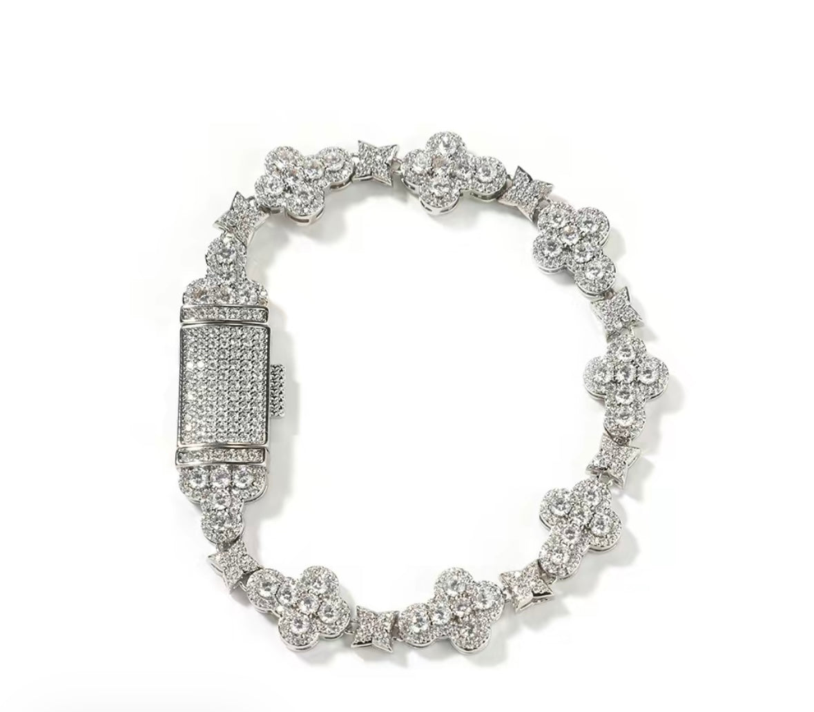 Real ICE Out Color VVS 18k Gold Cross Flowers zircon Hiphop Bracelet for Men & Women
