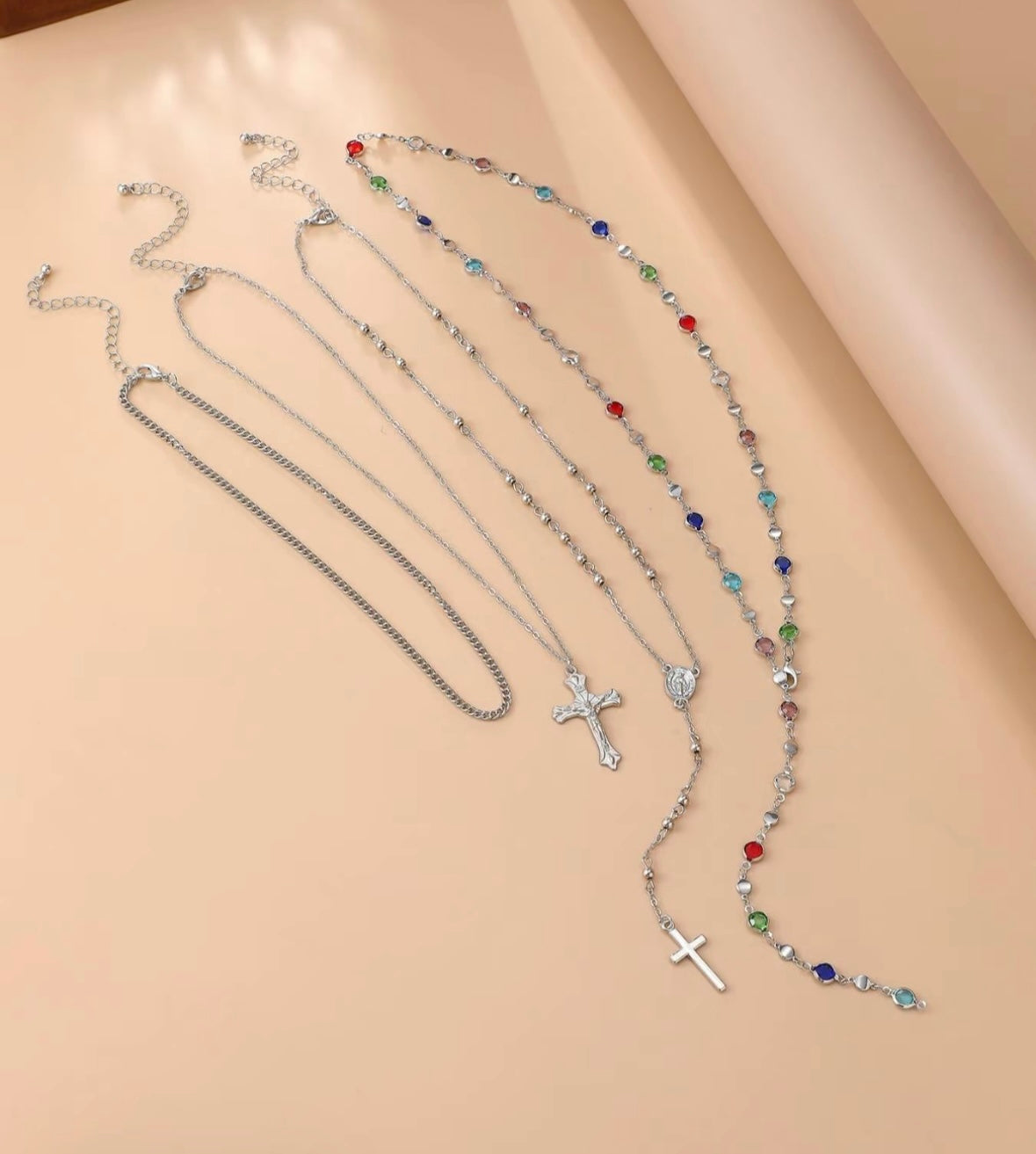 4 Piece Set Vintage Metal Jesus
Cross Y-style Long Necklace, Bohemian Style Colorful Crystal Pendant Design Jewelry, Perfect Fashion Gift for Women, Unique Cross Pendant Statement Necklace, Ideal Gift Option