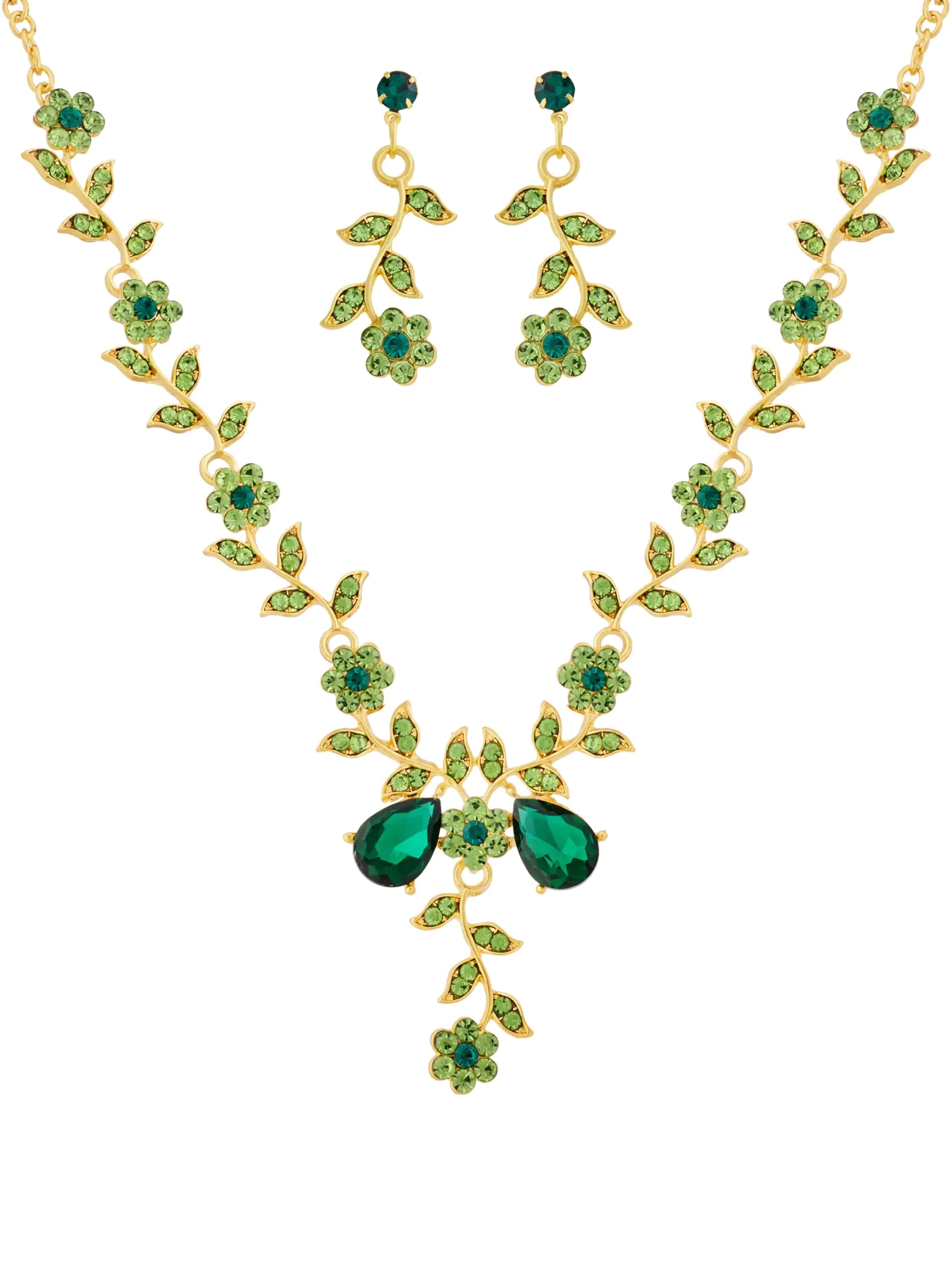 Sacina Green Bridesmaid Jewelry Set Flower Leaf Rhinestone Necklace and Earrings Set Wedding Jewelry Green Necklace Green Jewelry Set for Women Vintage Necklace