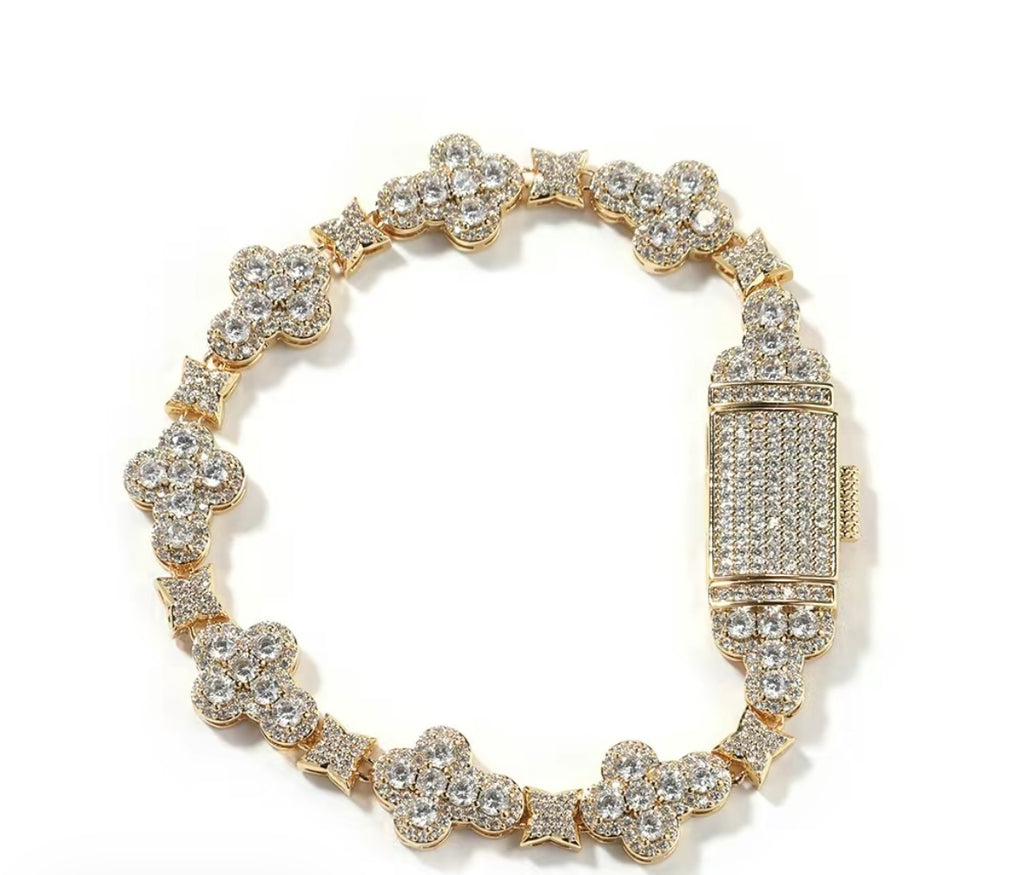 Real ICE Out Color VVS 18k Gold Cross Flowers zircon Hiphop Bracelet for Men & Women