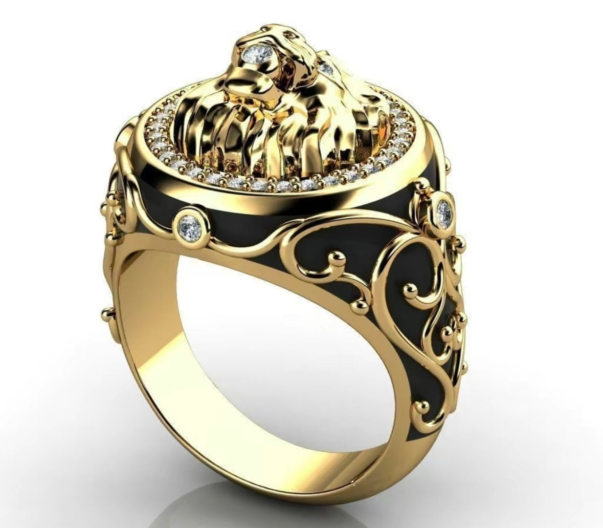 Zircon Inlaid Lion Ring - BL1 Ring