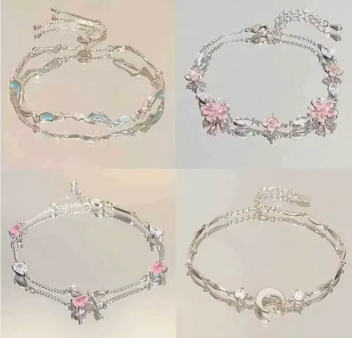 Shiny Pink Crystal Cherry Blossom Bracelets For Women Girls Sweet Moon Bow Flowers Zircon Bracelet Party Aesthetic Egirl Jewelry