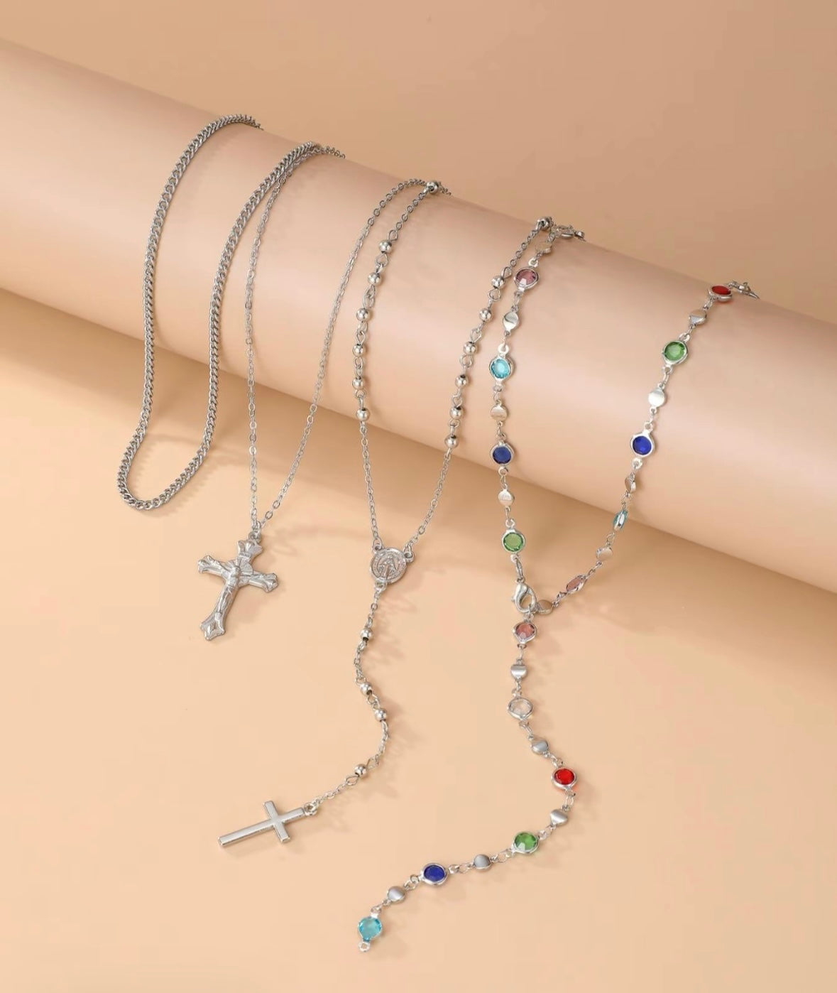 4 Piece Set Vintage Metal Jesus
Cross Y-style Long Necklace, Bohemian Style Colorful Crystal Pendant Design Jewelry, Perfect Fashion Gift for Women, Unique Cross Pendant Statement Necklace, Ideal Gift Option
