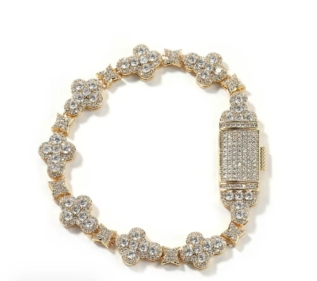 Real ICE Out Color VVS 18k Gold Cross Flowers zircon Hiphop Bracelet for Men & Women