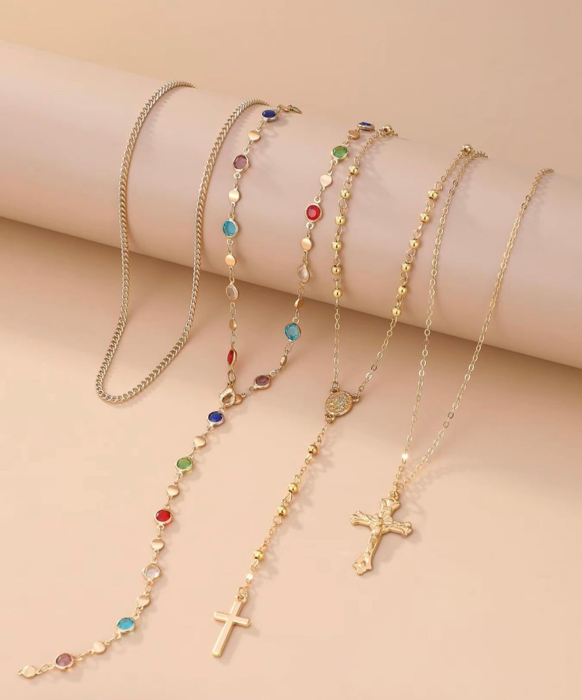 4 Piece Set Vintage Metal Jesus
Cross Y-style Long Necklace, Bohemian Style Colorful Crystal Pendant Design Jewelry, Perfect Fashion Gift for Women, Unique Cross Pendant Statement Necklace, Ideal Gift Option