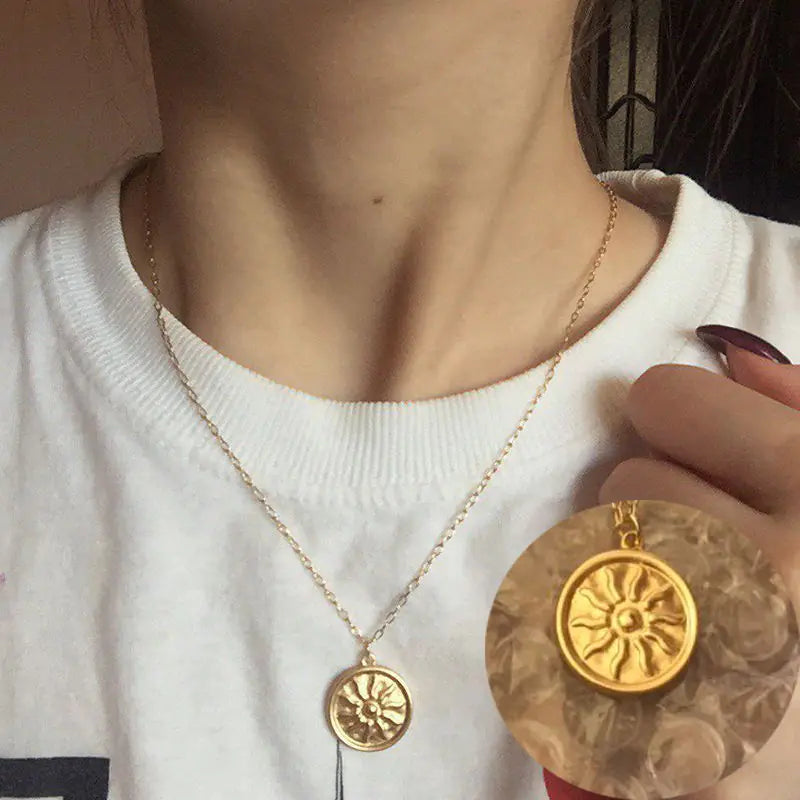 Alloy Sunflower Necklace, Coin Necklace, Versatile Jewelry