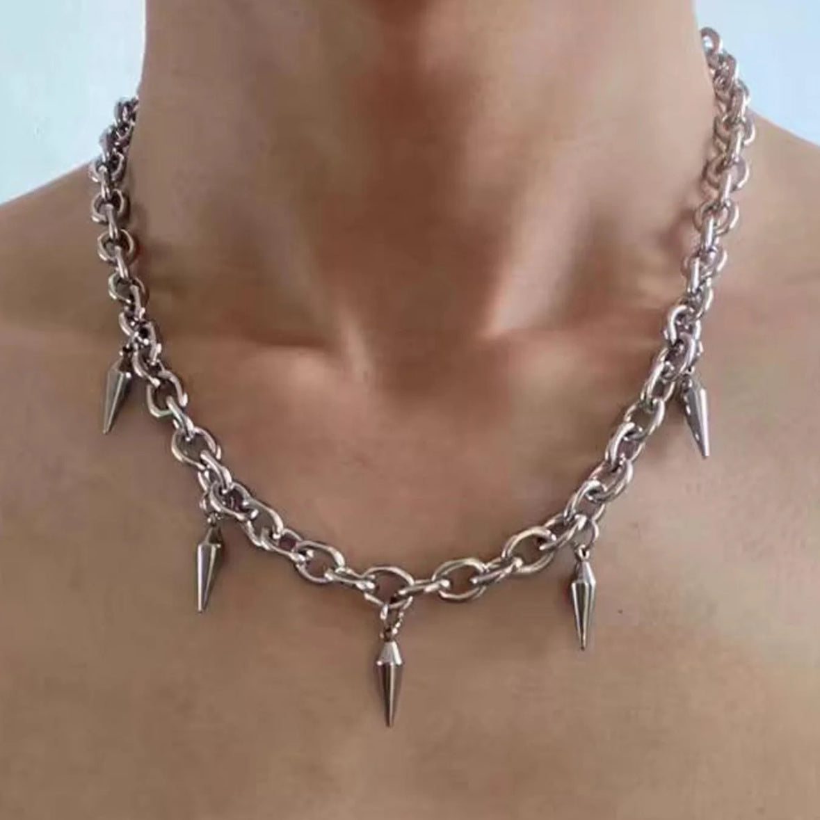 Punk Style Studded Decor Pendant Necklace, Fashionable Stainless Steel Jewelry for Party, Daily Clothing Decor, Trendy All-match & Exquisite Jewelry