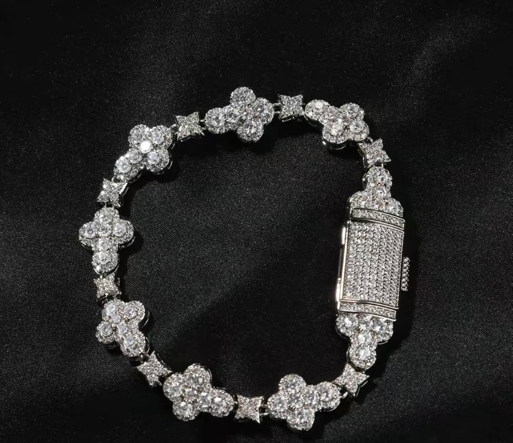 Real ICE Out Color VVS 18k Gold Cross Flowers zircon Hiphop Bracelet for Men & Women