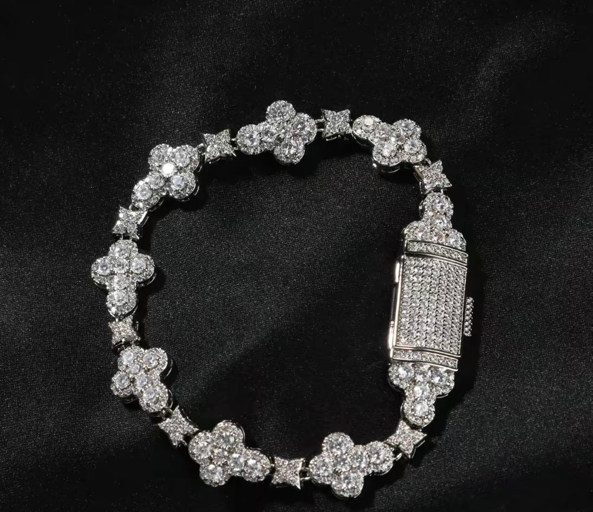 Real ICE Out Color VVS 18k Gold Cross Flowers zircon Hiphop Bracelet for Men & Women