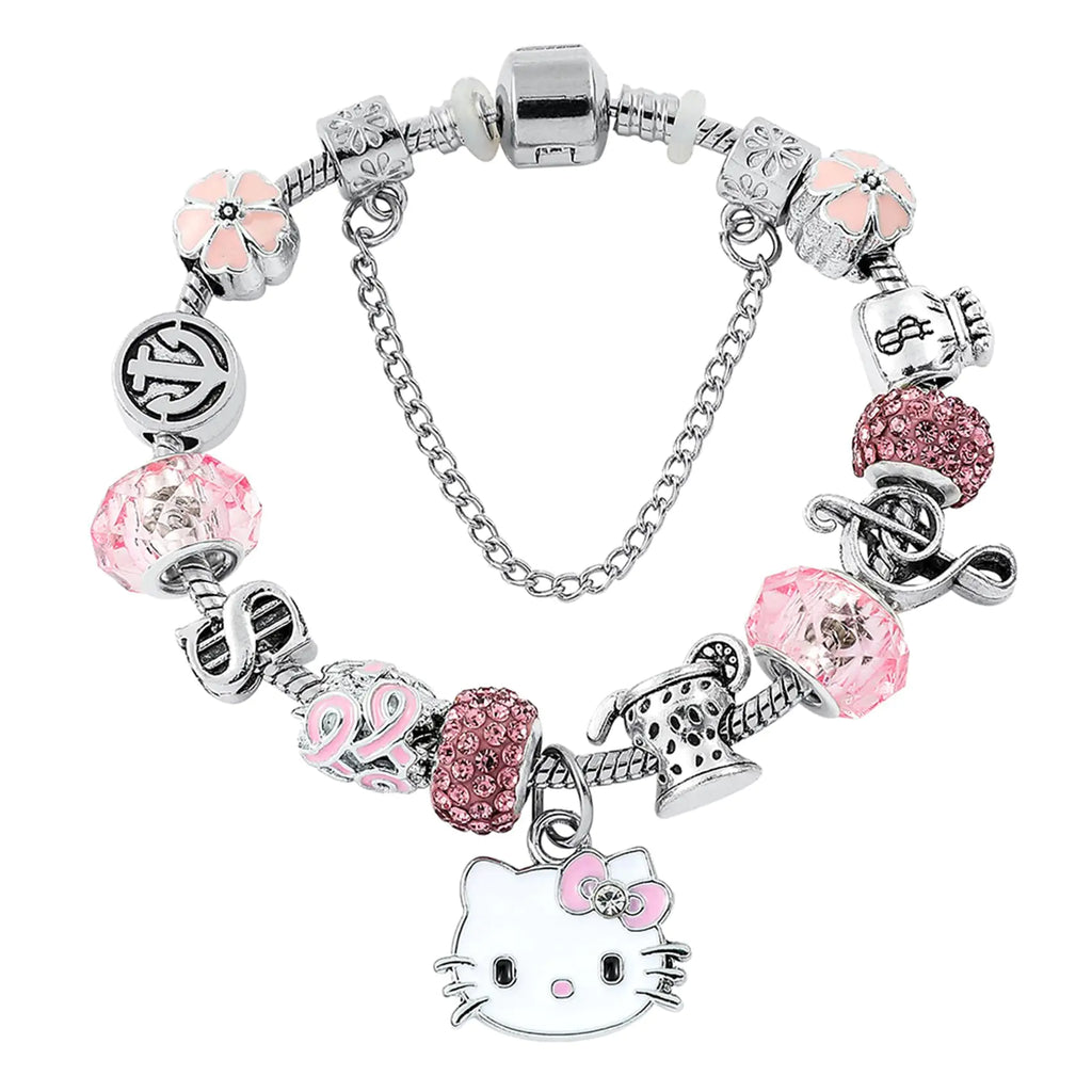 Pink Cute Adjustable Stainless Steel Bracelet - Classic Cartoon Design Jewelry Chain
