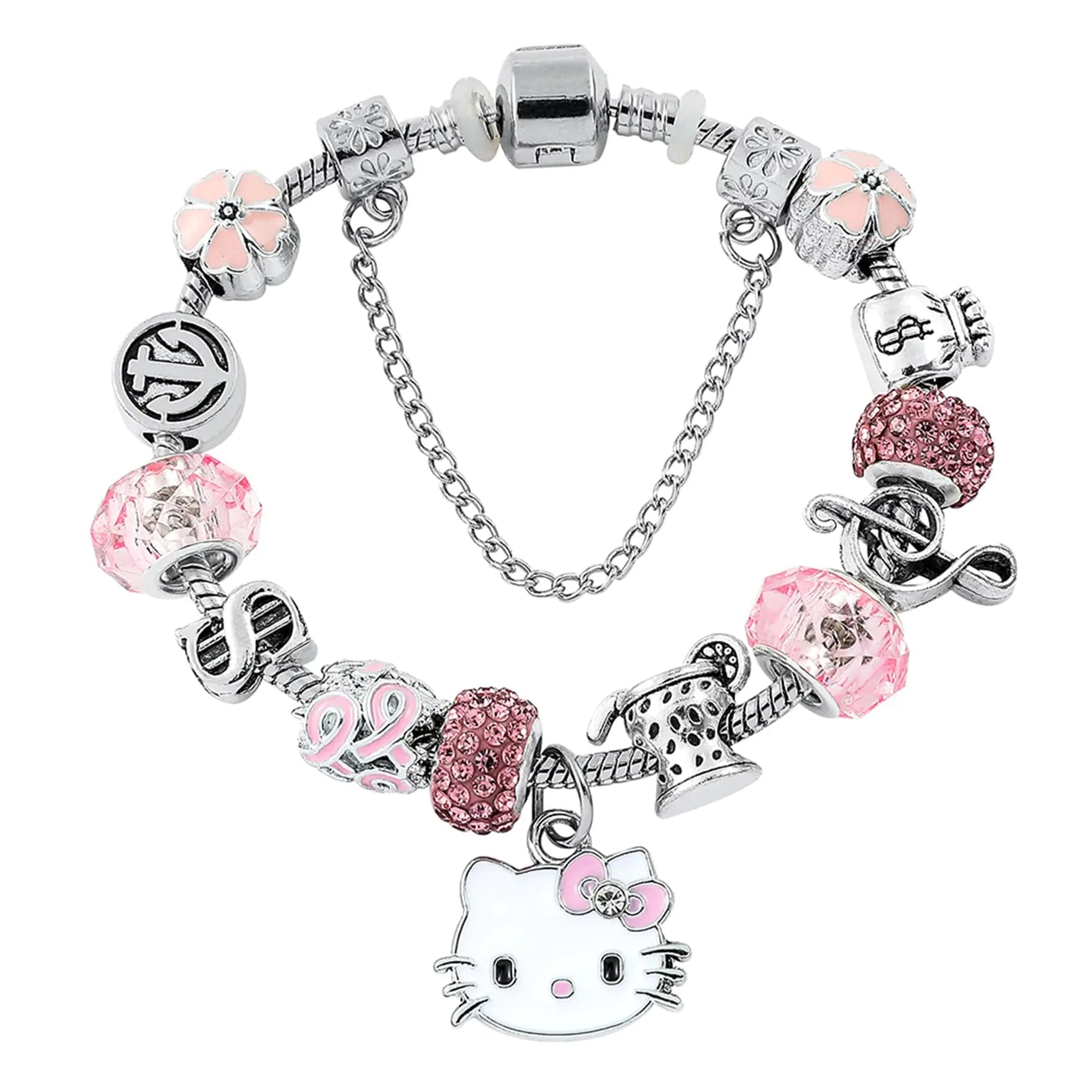 Pink Cute Adjustable Stainless Steel Bracelet - Classic Cartoon Design Jewelry Chain