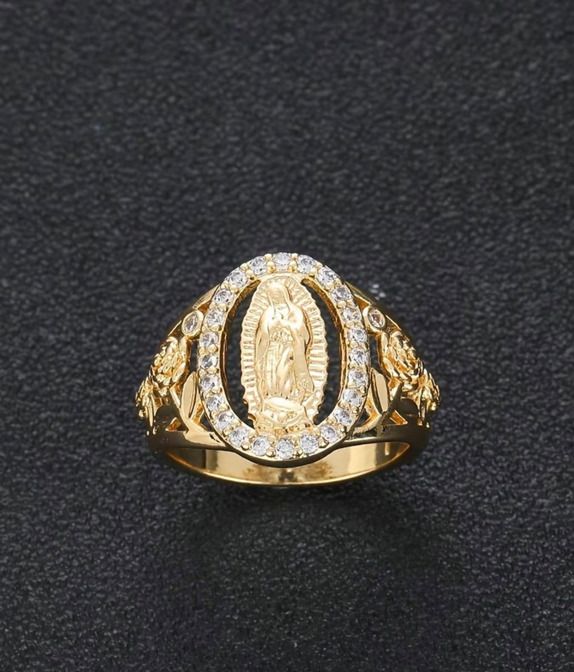 Punk Style Virgin Mary Design Gold Wedding Ring, for Girlfriend, Rhinestone Decor Fashion Promise Ring for Women & Men for Party, Daily Decor, Trendy All-match Vintage Jewelry for Birthday, Statement Rings, Elegant Everyday Ring
