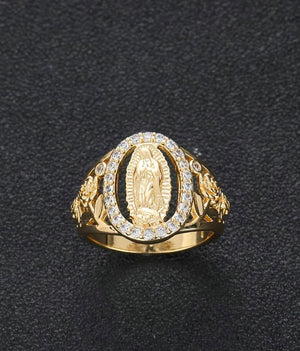Punk Style Virgin Mary Design Gold Wedding Ring, for Girlfriend, Rhinestone Decor Fashion Promise Ring for Women & Men for Party, Daily Decor, Trendy All-match Vintage Jewelry for Birthday, Statement Rings, Elegant Everyday Ring