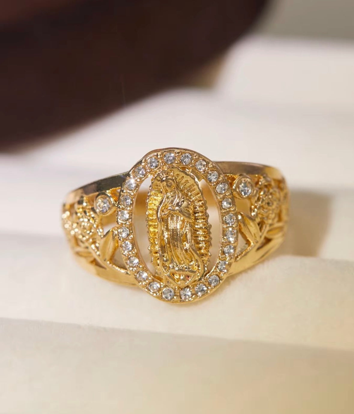Punk Style Virgin Mary Design Gold Wedding Ring, for Girlfriend, Rhinestone Decor Fashion Promise Ring for Women & Men for Party, Daily Decor, Trendy All-match Vintage Jewelry for Birthday, Statement Rings, Elegant Everyday Ring