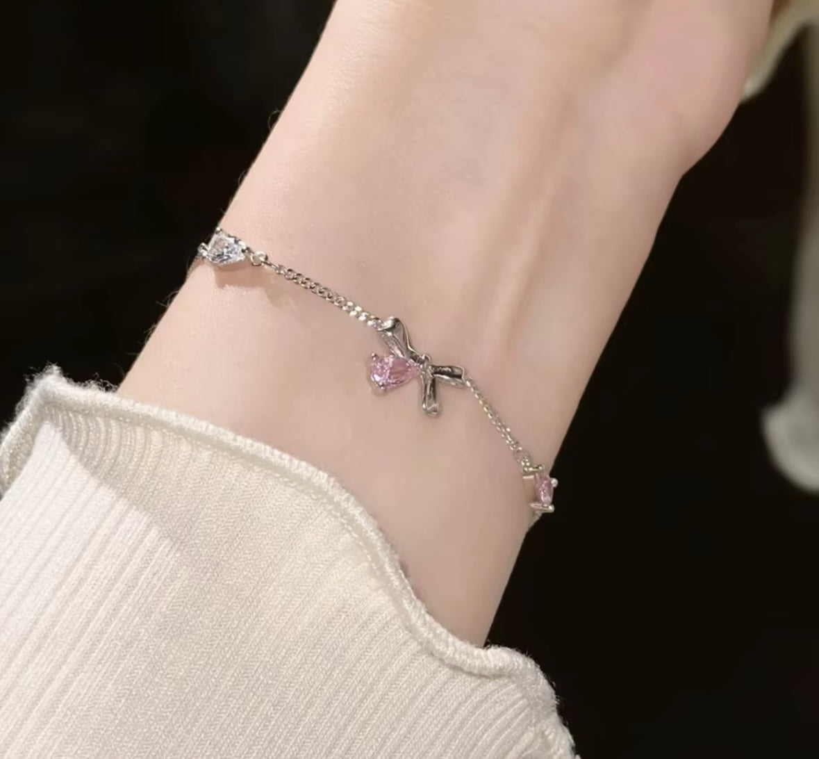 Shiny Pink Crystal Cherry Blossom Bracelets For Women Girls Sweet Moon Bow Flowers Zircon Bracelet Party Aesthetic Egirl Jewelry