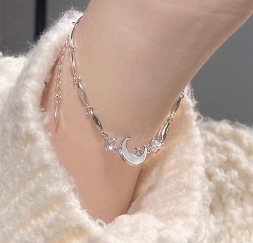 Shiny Pink Crystal Cherry Blossom Bracelets For Women Girls Sweet Moon Bow Flowers Zircon Bracelet Party Aesthetic Egirl Jewelry