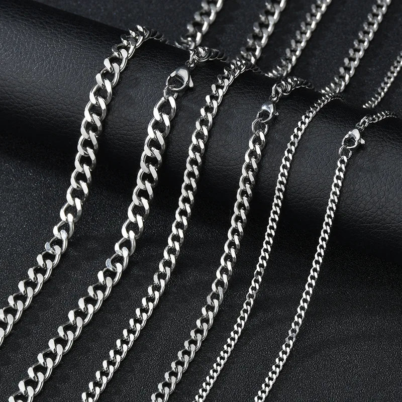 Hip Hop Cuban Chain Necklace Rock Stainless Steel Basic Chain Men Necklace Simple Necklace