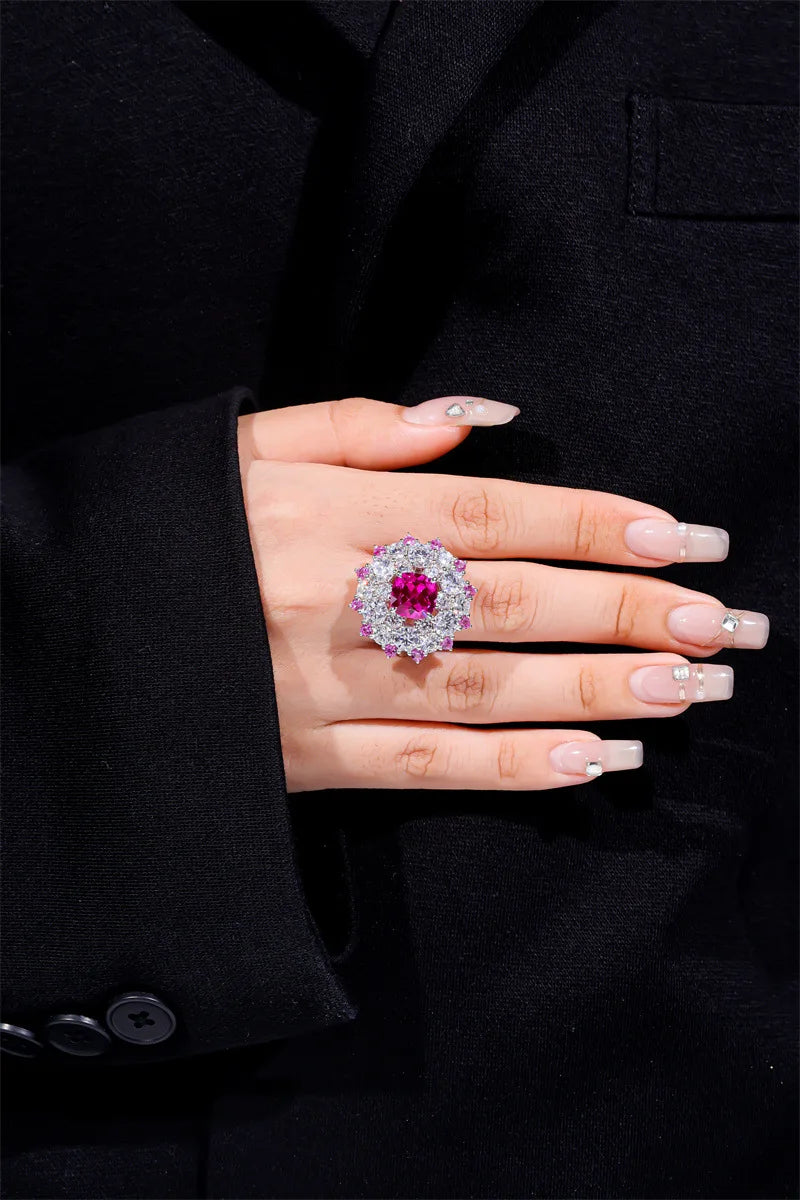 Wholesale 925 Sterling Silver Inlaid with 9 * 9mm Cushion Cut Lab Grown Gemstone Sunflower Ring