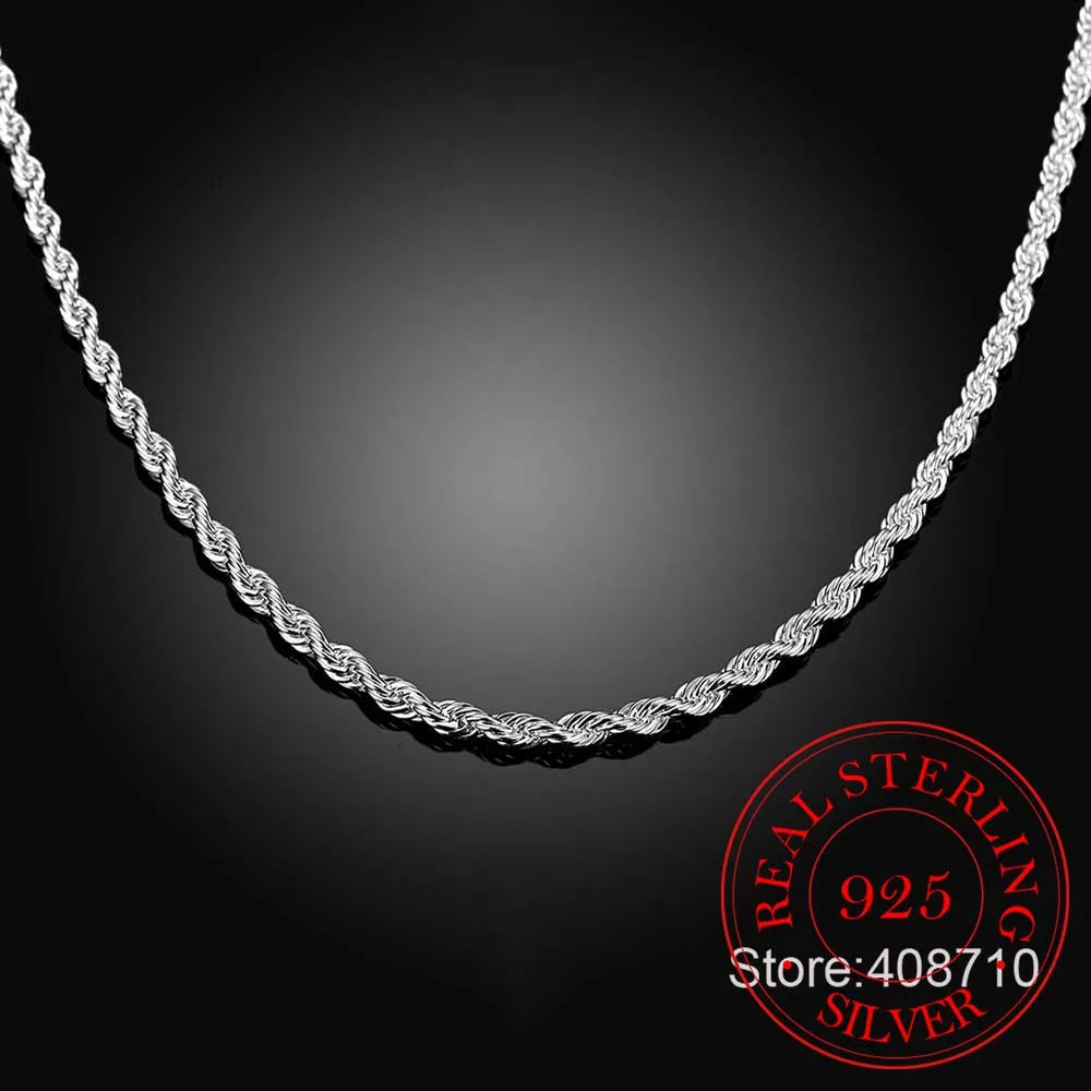 4mm Twisted Chain 925 Sterling Silver Necklace Pendant For Women Men Vintage Jewelry Hot Sale
