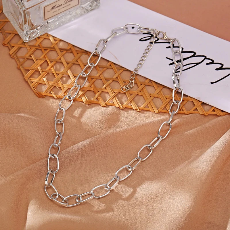 Simple Link Chain Necklace for Women Short Collar Jewelry New Fashion Chokers Necklaces Metal Accessories