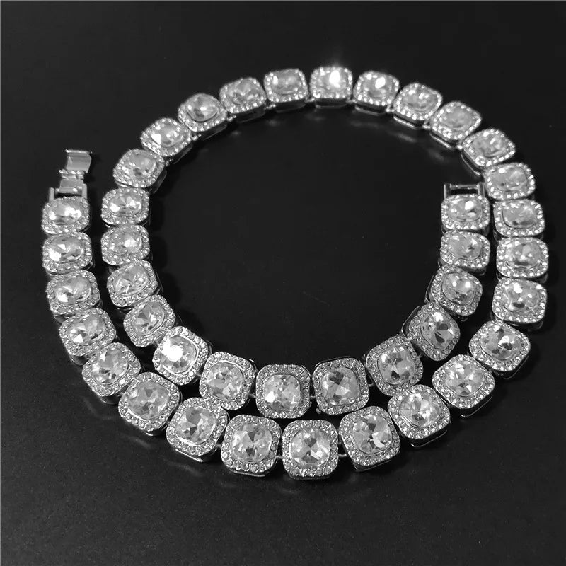 Men Women Hip Hop Chain Necklace 12.5mm Width Square Chain Iced Out Bling Bling HipHop Necklaces Fashion Charm Jewelry
