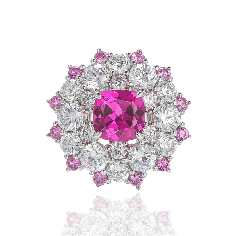 Wholesale 925 Sterling Silver Inlaid with 9 * 9mm Cushion Cut Lab Grown Gemstone Sunflower Ring