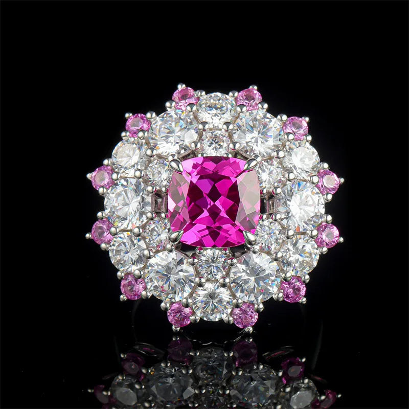 Wholesale 925 Sterling Silver Inlaid with 9 * 9mm Cushion Cut Lab Grown Gemstone Sunflower Ring