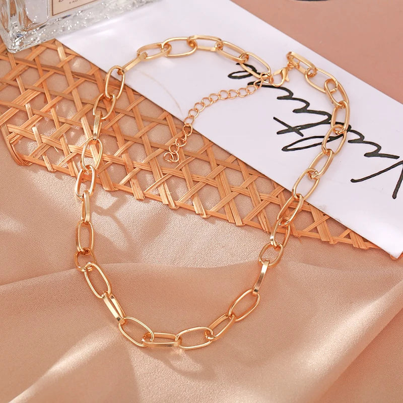 Simple Link Chain Necklace for Women Short Collar Jewelry New Fashion Chokers Necklaces Metal Accessories