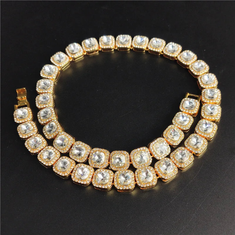 Men Women Hip Hop Chain Necklace 12.5mm Width Square Chain Iced Out Bling Bling HipHop Necklaces Fashion Charm Jewelry