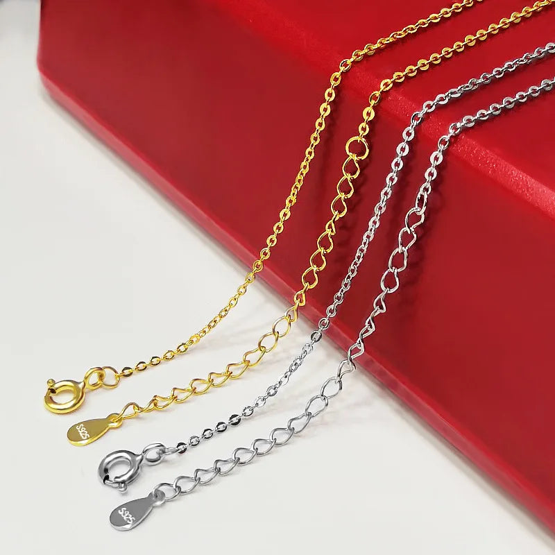 Solid Silver S925 Sterling Silver Necklace O-chain with Chain 40CM+5CM Extension Chain