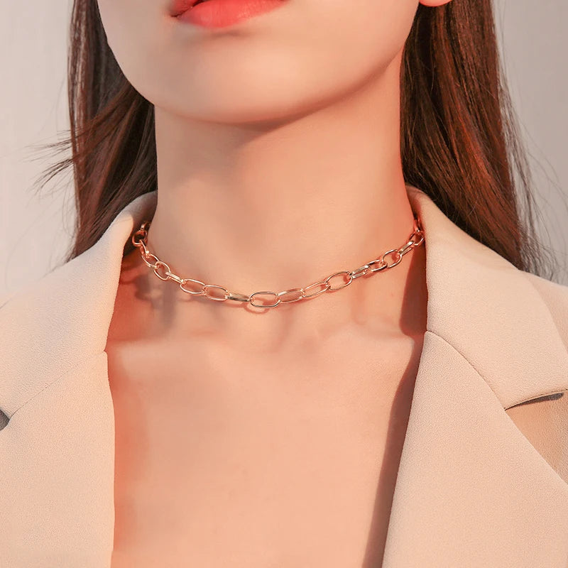 Simple Link Chain Necklace for Women Short Collar Jewelry New Fashion Chokers Necklaces Metal Accessories