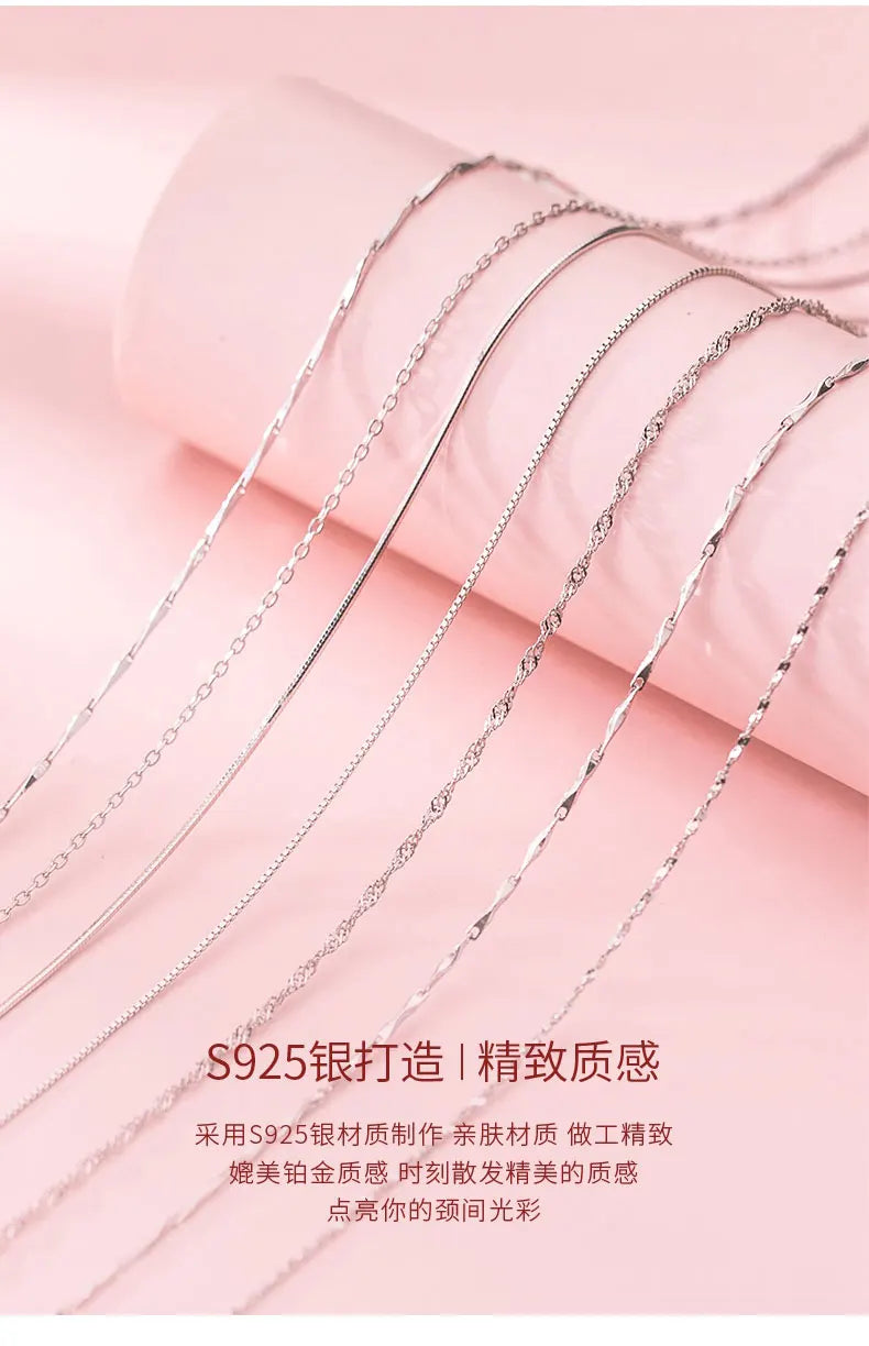 50cm 55cm 60cm Female Necklace For Women On Neck Silver 925 Chain Necklaces Women Pendant Girls Fashion Jewelry Minimalist Long