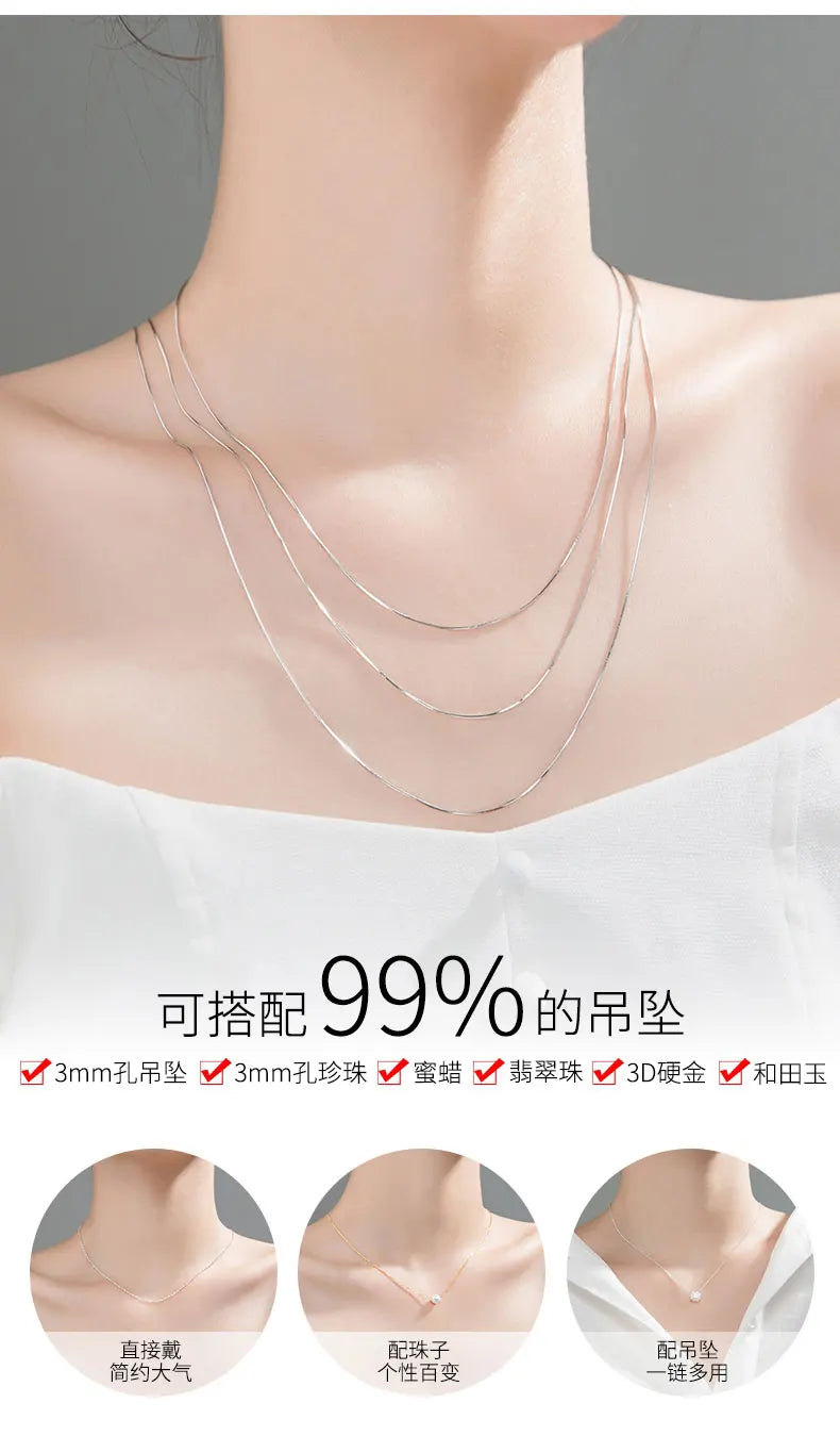 50cm 55cm 60cm Female Necklace For Women On Neck Silver 925 Chain Necklaces Women Pendant Girls Fashion Jewelry Minimalist Long