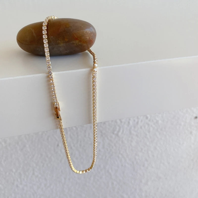 Iced Out Tennis Chain Necklaces Female Gold Color 18K Gold Plated Neck Chain