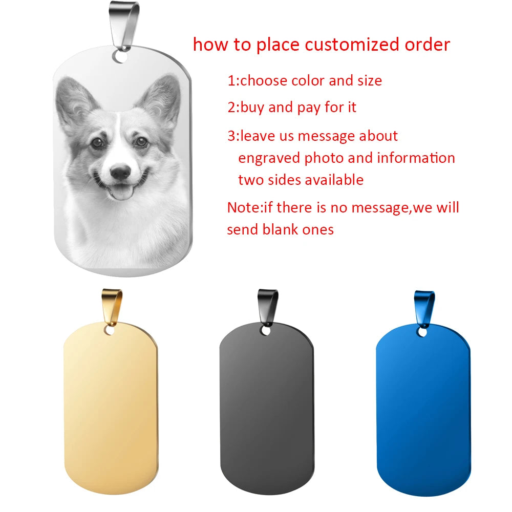Custom Pictures Photo Necklace for Women Stainless Steel Engrave Family Name Plate Neck Pendant Dog ID name Tag