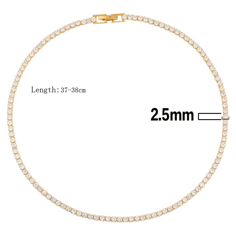 Iced Out Tennis Chain Necklaces Female Gold Color 18K Gold Plated Neck Chain