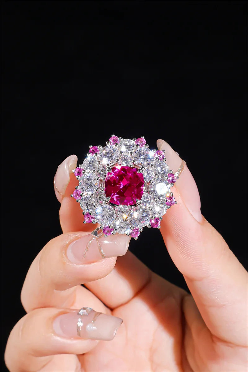 Wholesale 925 Sterling Silver Inlaid with 9 * 9mm Cushion Cut Lab Grown Gemstone Sunflower Ring