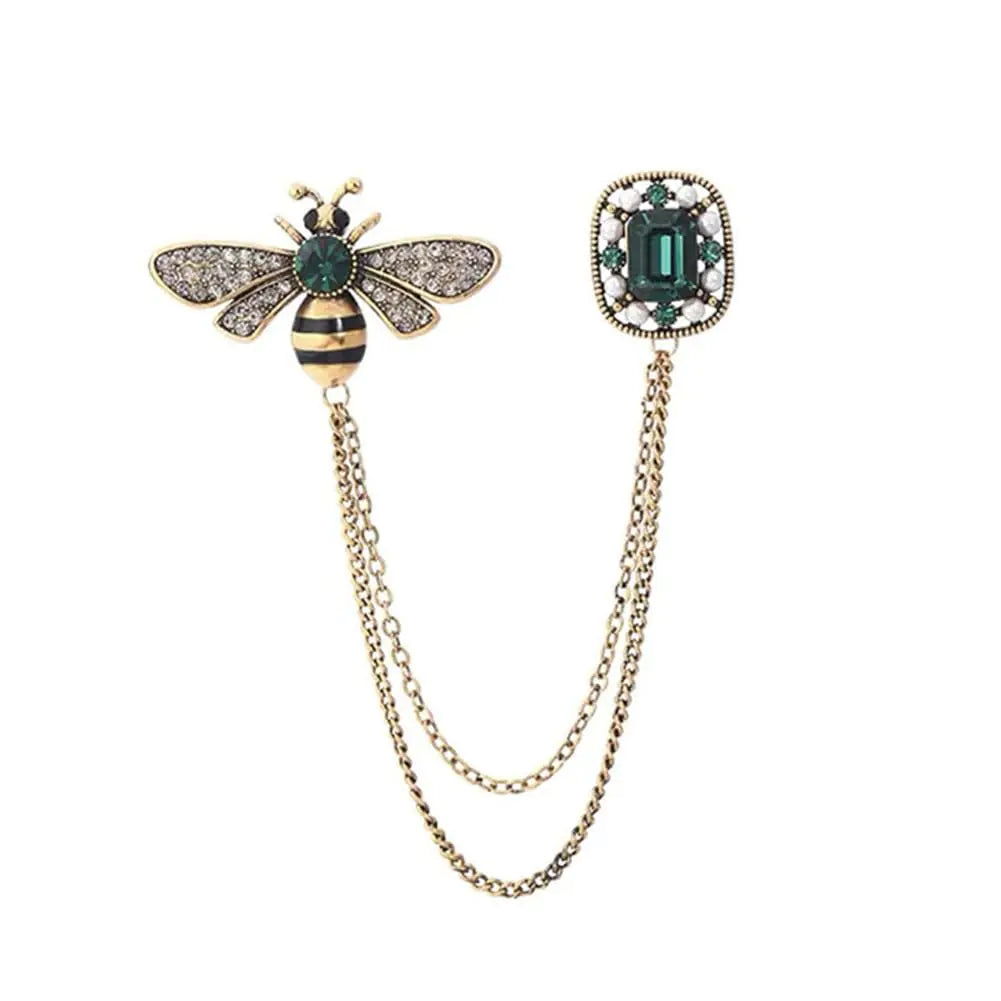 Honey Bee Brooches Crystal Bee Chain Brooch Collar Pin for Women Retro Rhinestone Insect Bee Brooch Pins Fashion Corsage Enamel Lapel Pins Jewelry(chain pins)